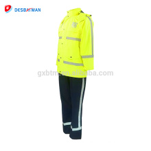 Cheap customized high visibility warming reflective safety raincoat with pockets hi-vis rainsuit